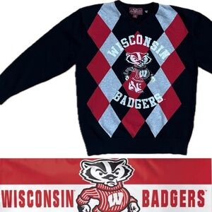 🦡Rare/Super Cute Black & Red Argyle Sweater | Madison Wisconsin Badgers | Large